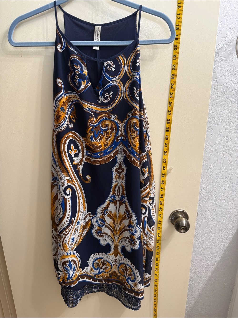 PerSeption Concept Navy Paisley Midi Slip Skirt with Gold Accents